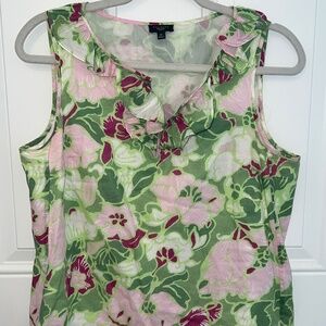 Pink and green women’s Talbots sleeveless top floral with ruffles